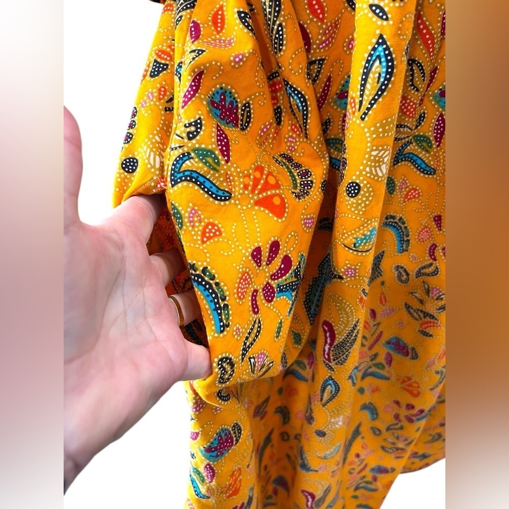 Ankara African print kaftan tunic dress orange with pocket-L OS custom made - Picture 4 of 5
